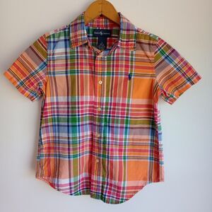Ralph Lauren Boys Plaid Button Down Oxford Shirt. S/S Size 5 Colorful Preppy